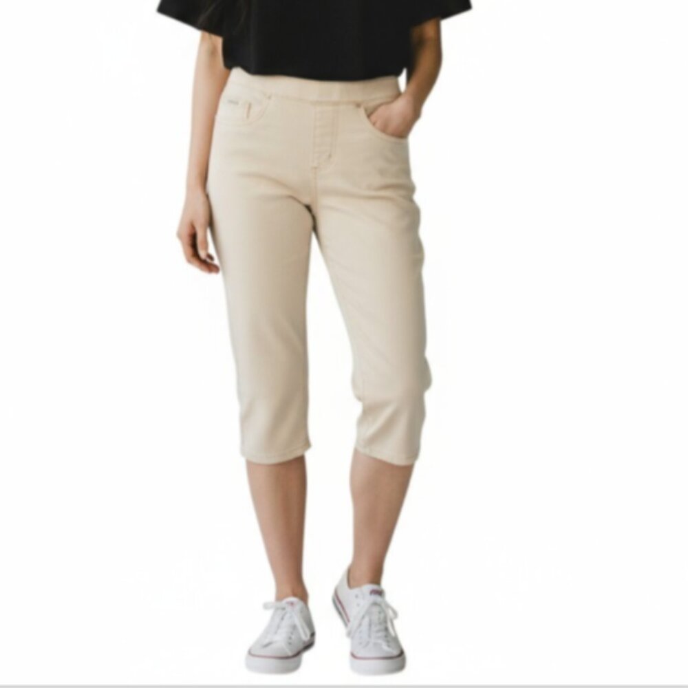 FDJ French Dressing Jeans Capri Pedal Pusher Womens 4 Khaki Beige Stretch